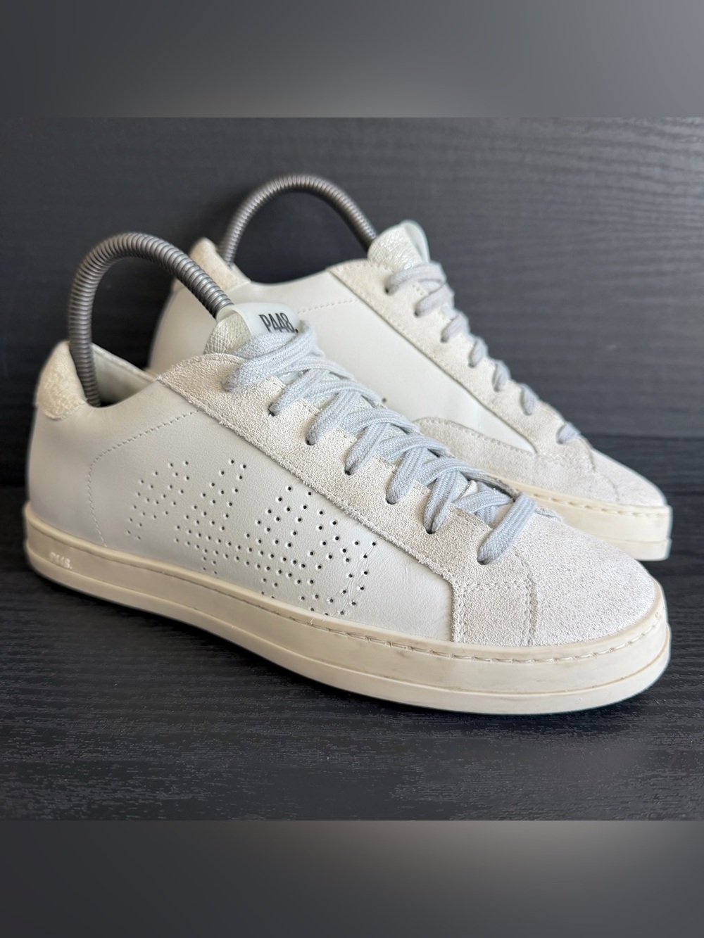 P448 Women’s John Distressed Fashion Sneaker Sz 37 / 7 White Leather Suede Italy